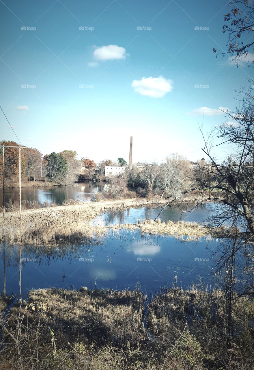 mill buildings in the distance