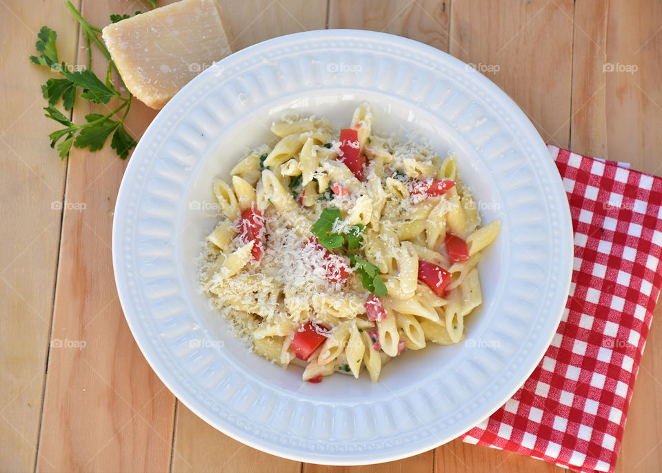 View of pasta in plate on table