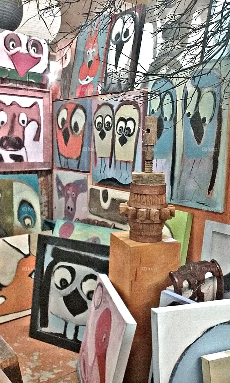 Paintings in a store