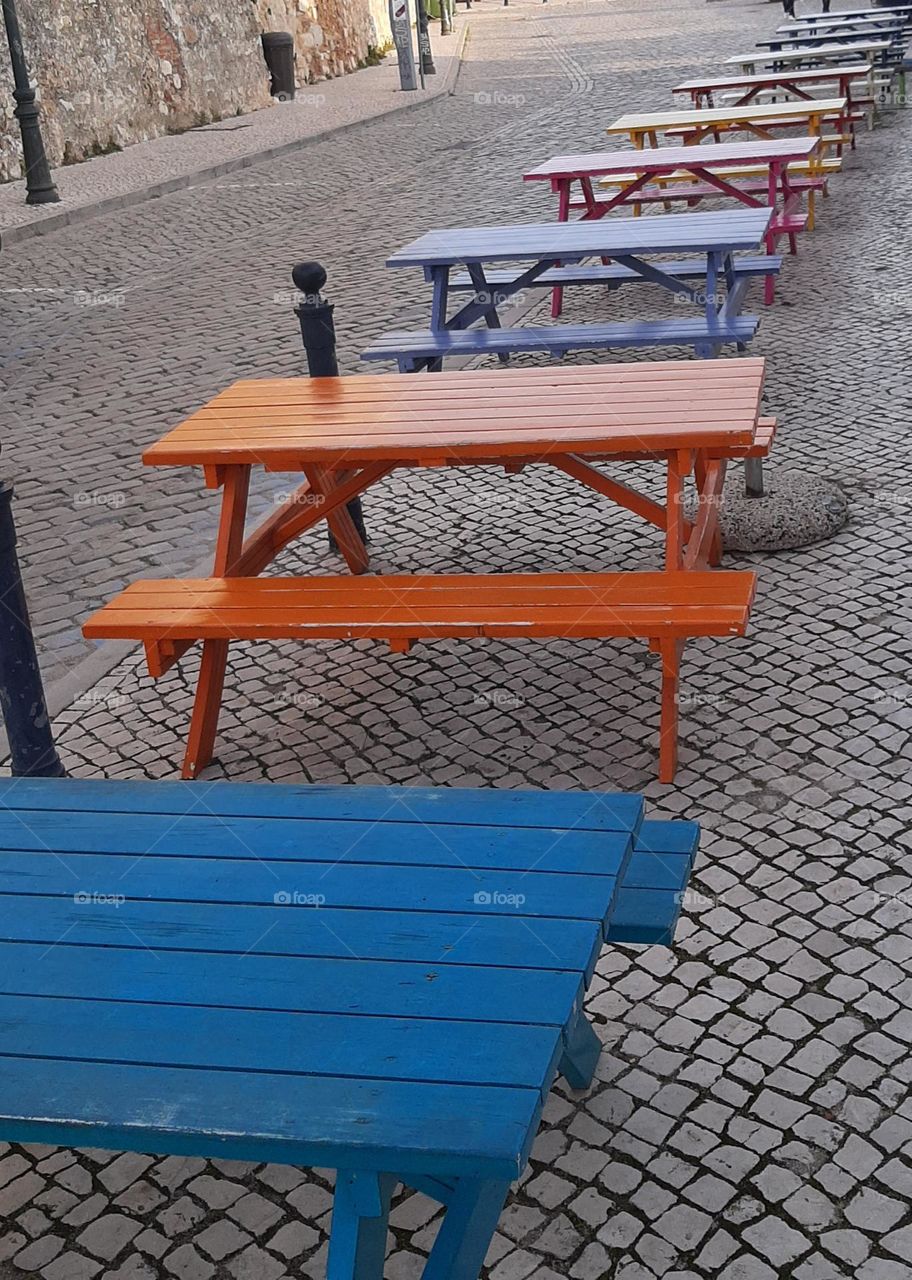 Row of Colourful Benches
