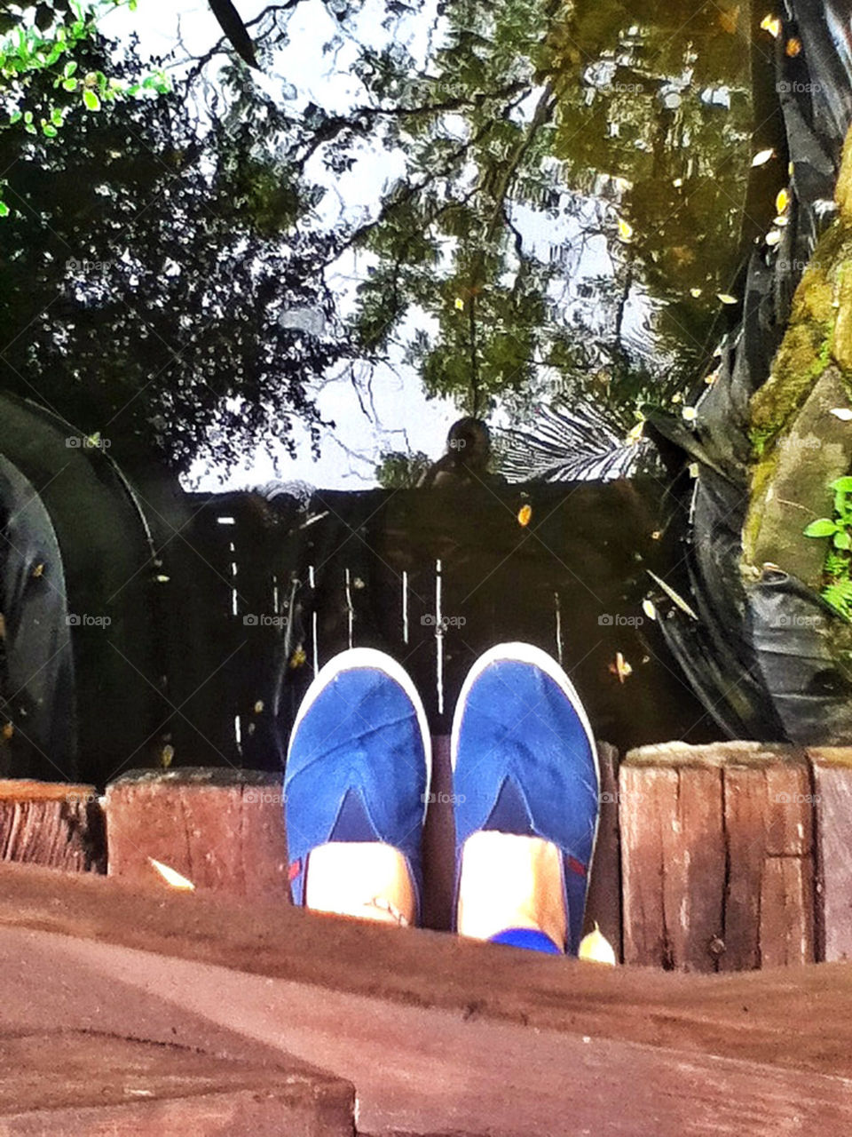 top down shot feet, from where I stand, pond, reflection, selfie