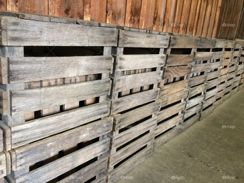 Empty apple wood crates at an apple orchard 