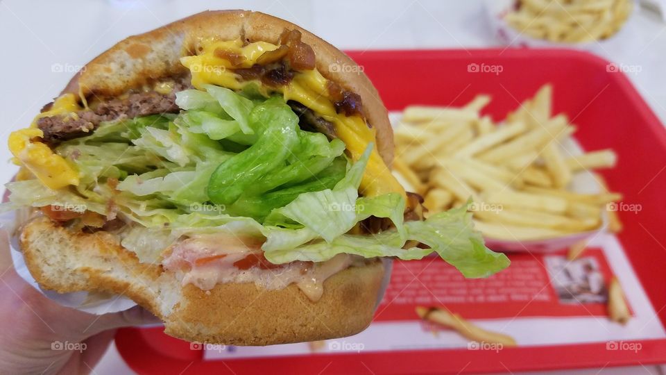 Cheeseburger with French fries