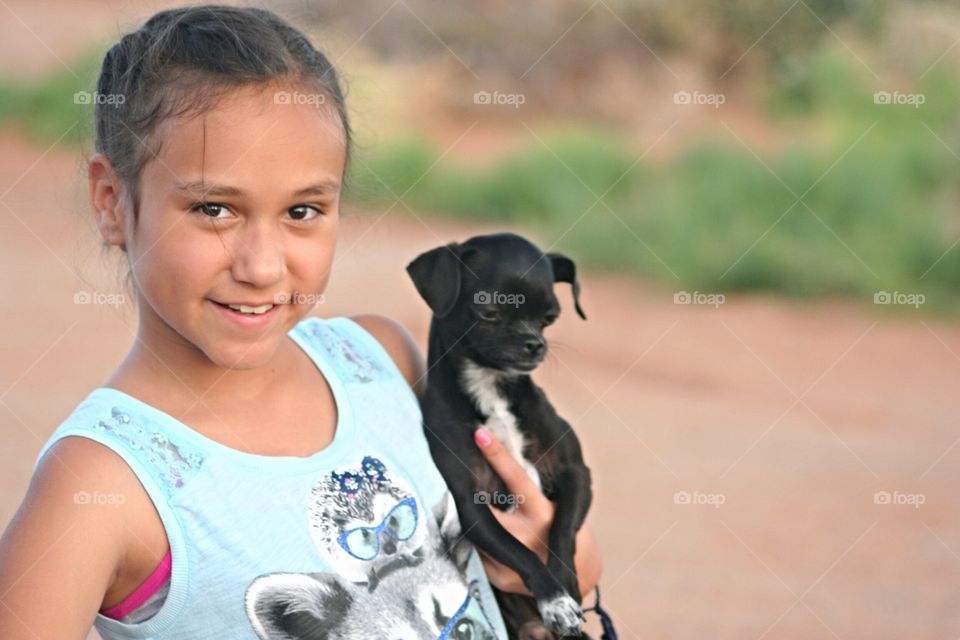 girl and dog