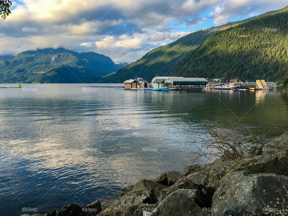 Mountain lake boat marina