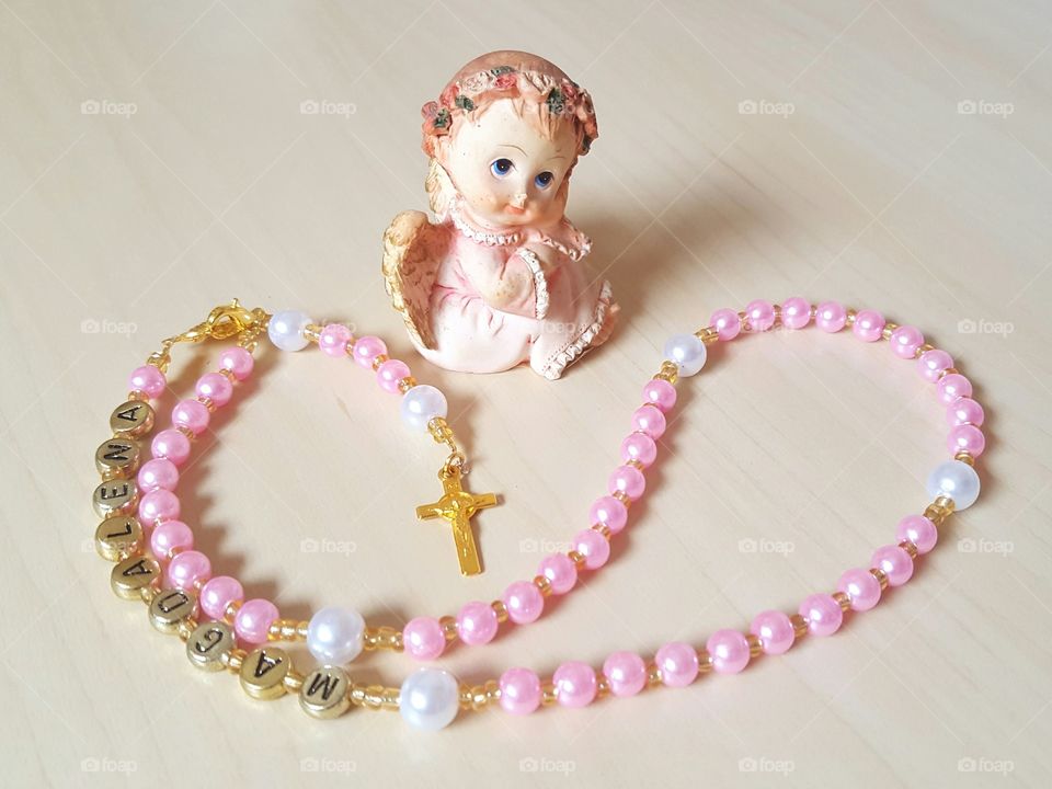 pink rosary with name