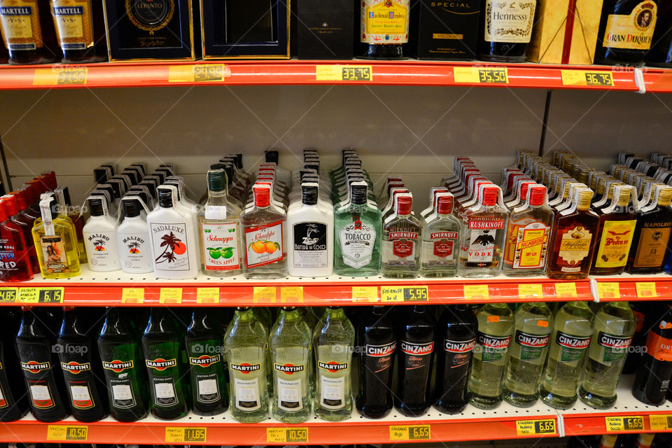 Liqour at a local Supermarket at the resort Alcudia Pins on Majorca.