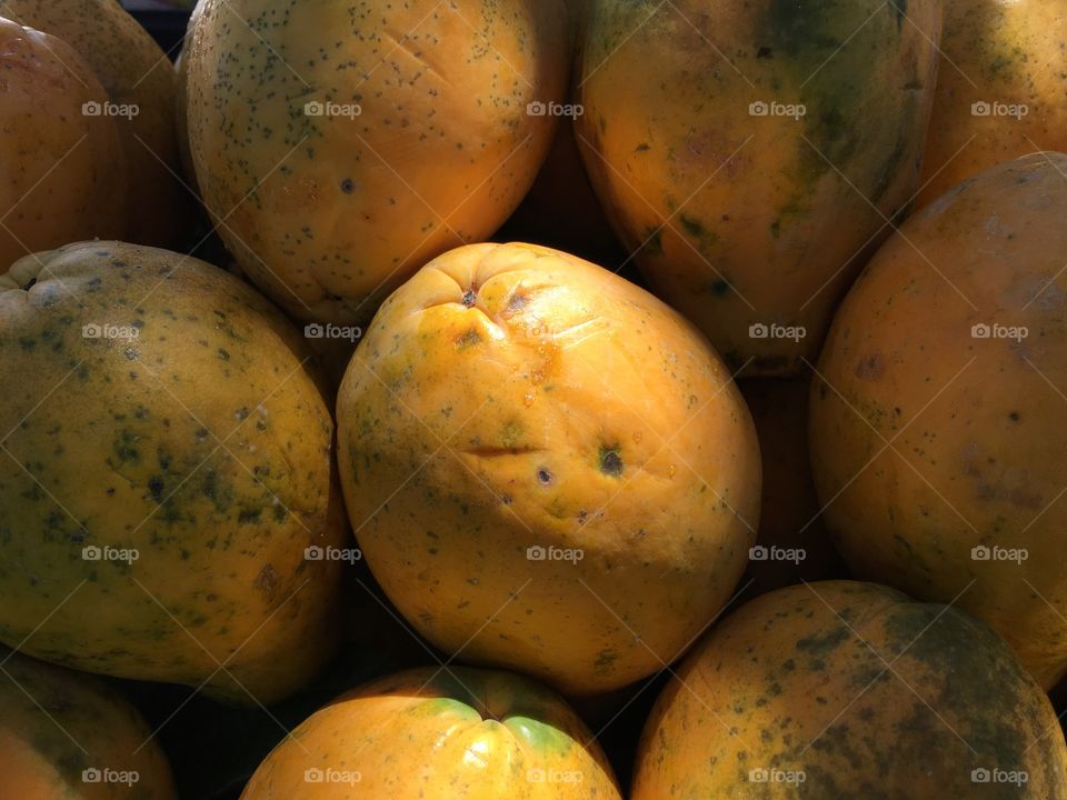 Close-up of papayas