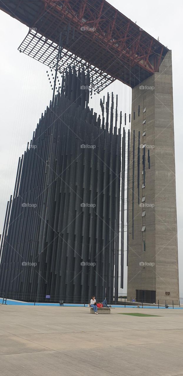 structure, Manto de Maria, Divina pastora, building Cement frame with several floors where you can see the landscape and the structure of the image of metal tubes where you can see the Virgin, the cane and the divine child