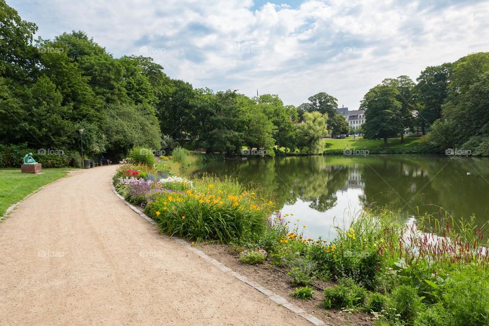 Beautiful lake in the city park of Copenhagen Denmark 