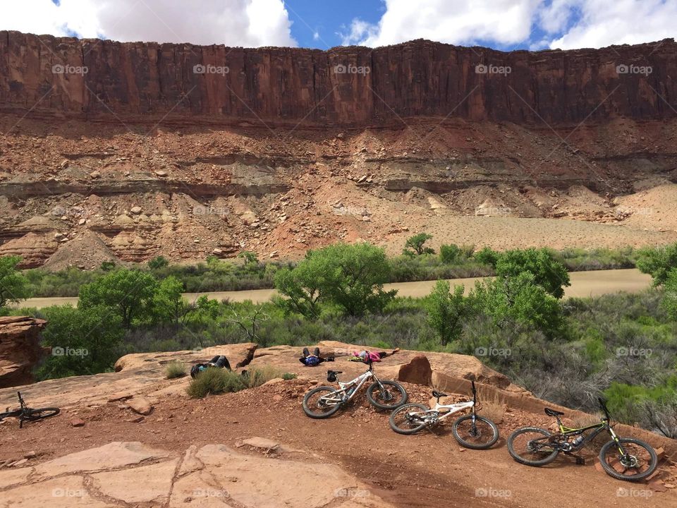 Biking taking a rest cliff