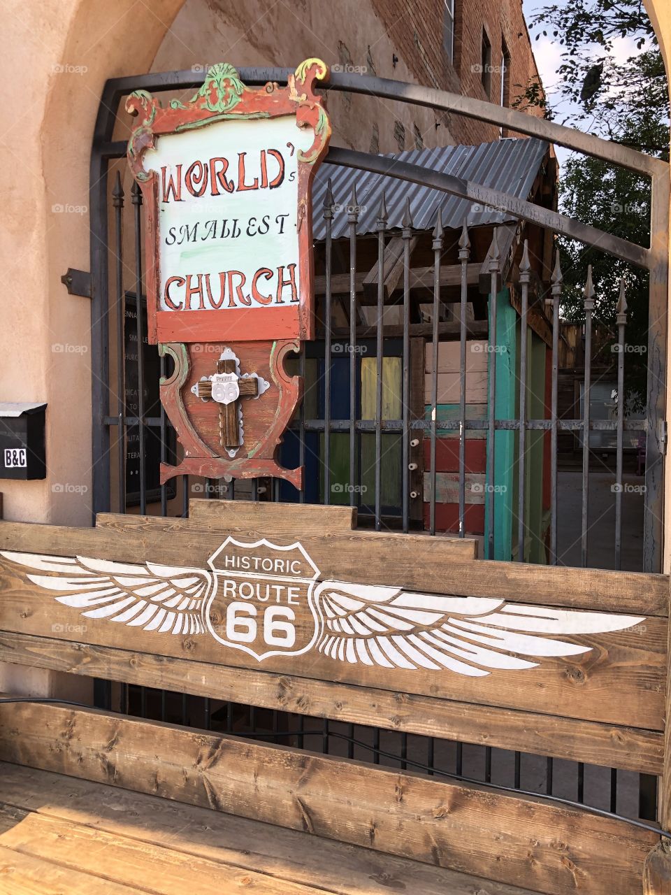 Sign and Bench in Winslow
