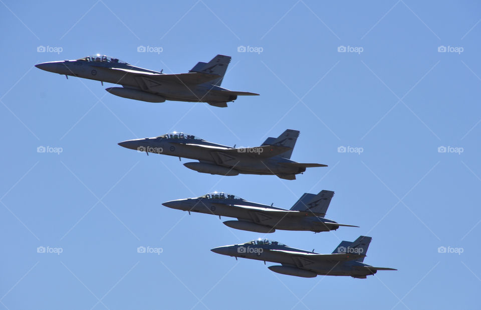 4 RAAF F-18F Super Hornets in formation at the 2013 Australian