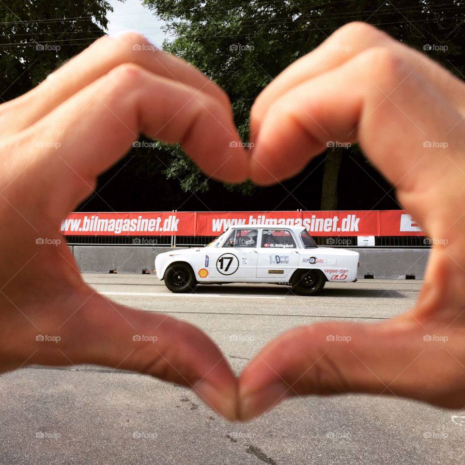 CHGP heart picture . It's a tradition to take a heart foto with a friend inside. It's taken at Copenhagen Historic Grand Prix 
