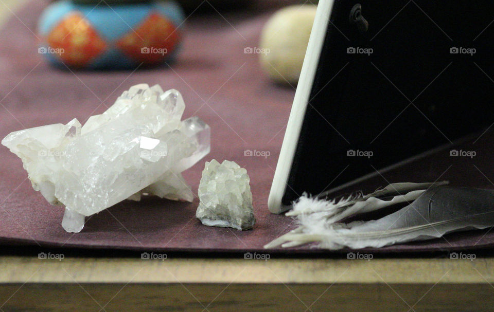 quartz crystals with feathers