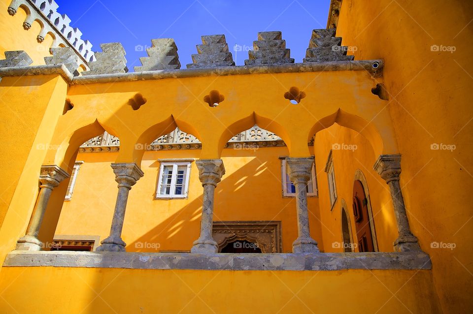 Pretty yellow castle in Sintra, Portugal