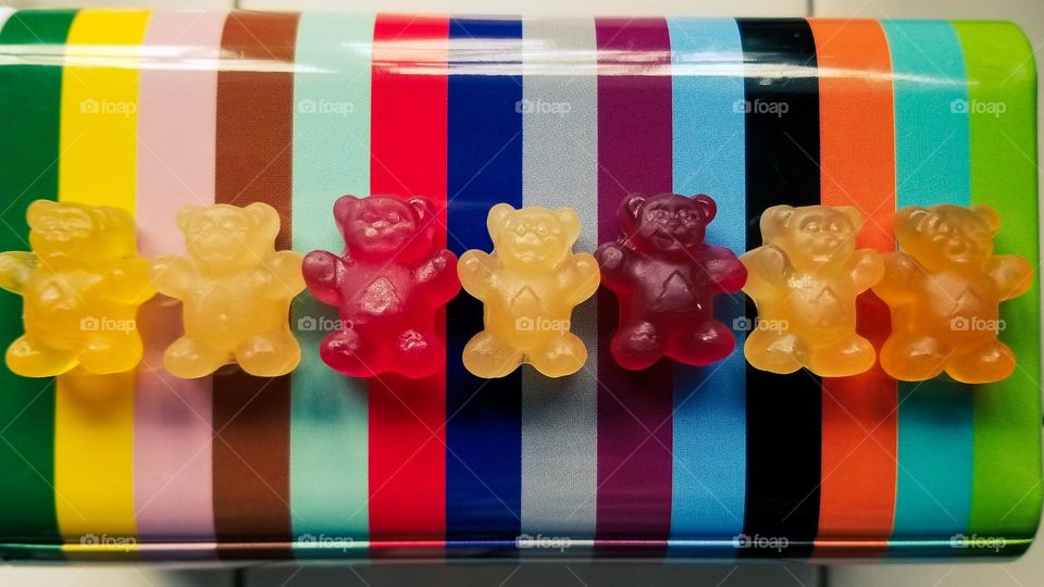 Gummy Bears on a Colorful Tin