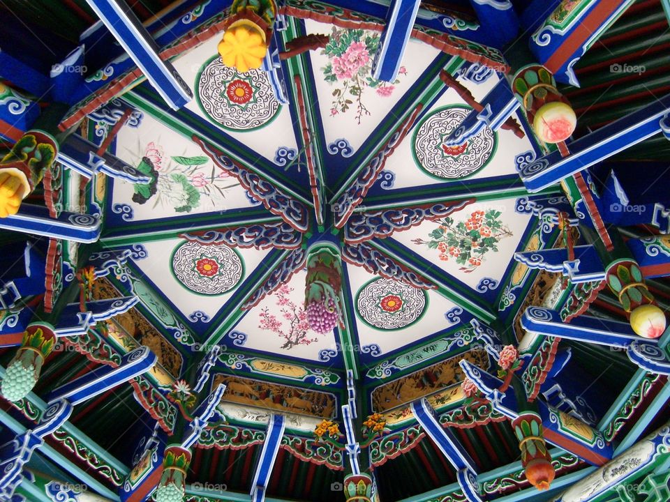 Detail of Gazebo Ceiling in Park in Lanzhou, China