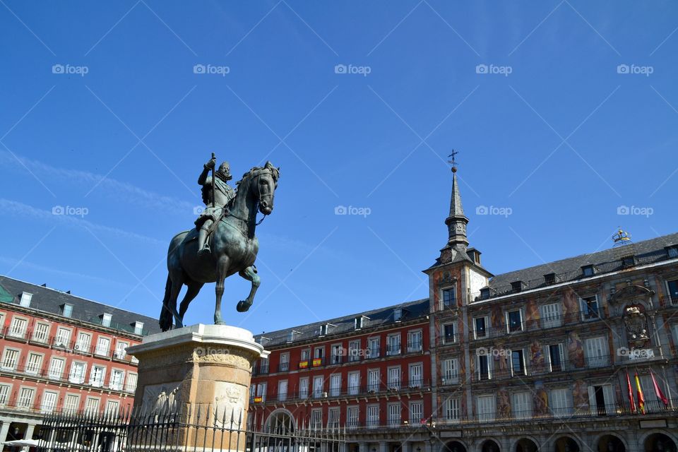 Plaza Mayor in Madrid, Spain. View of the Plaza Mayor Square, a central Square in the city of Madrid