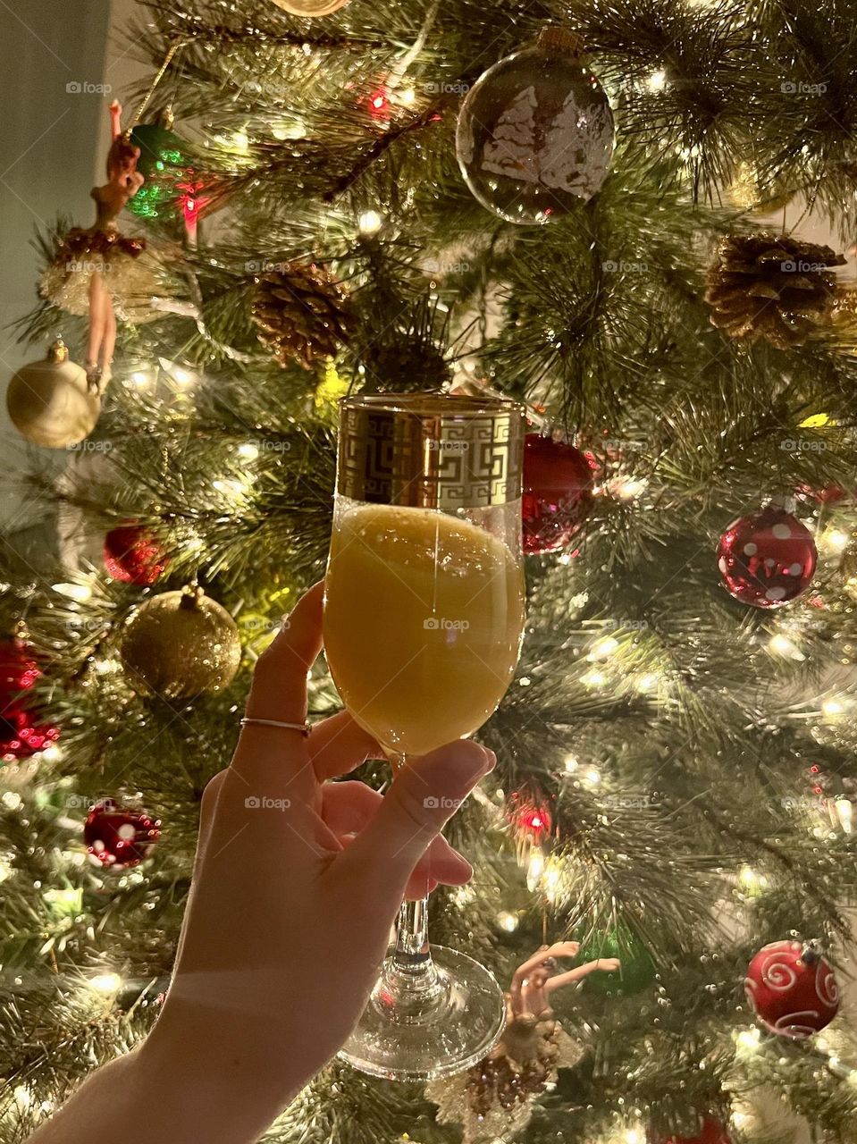 A glass of juice on New Year's Eve