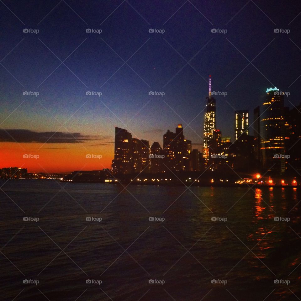 New York skyline at sunset. NYC skyline at sunset