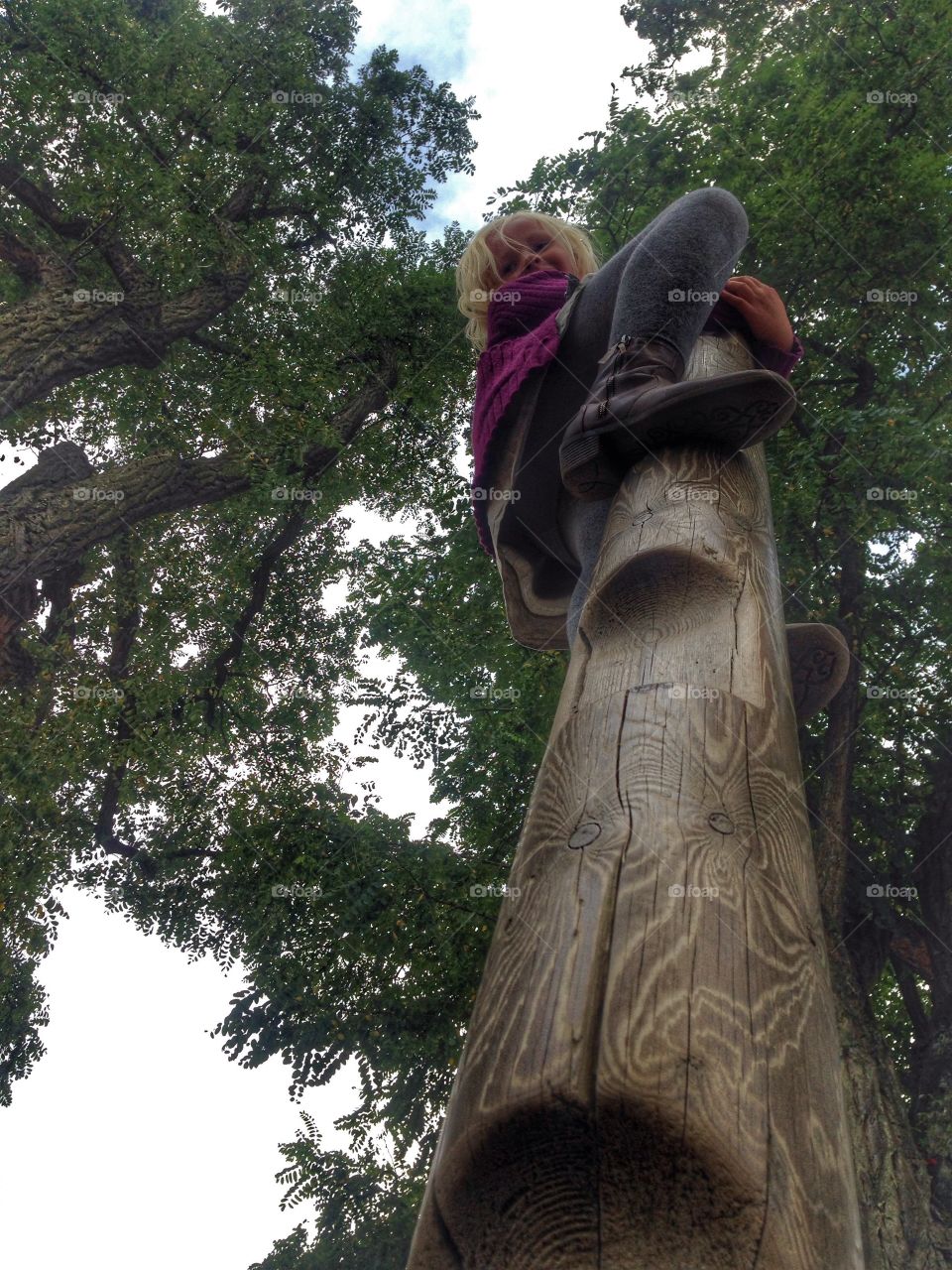 Girl. Climbing the stock