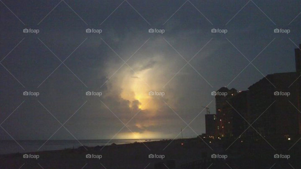 Thunderstorm at the Beach. Nighttime thunderstorm in Orange Beach Alabama.