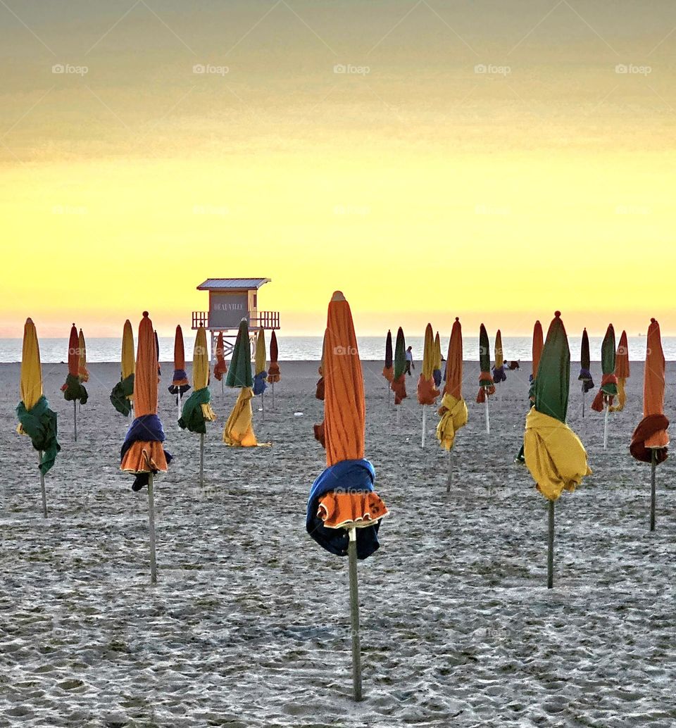 Beach of Deauville at sunset