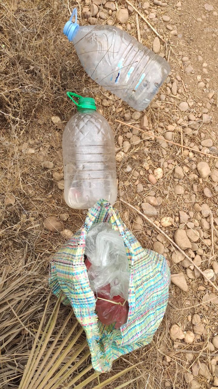 plastic bottles in nature