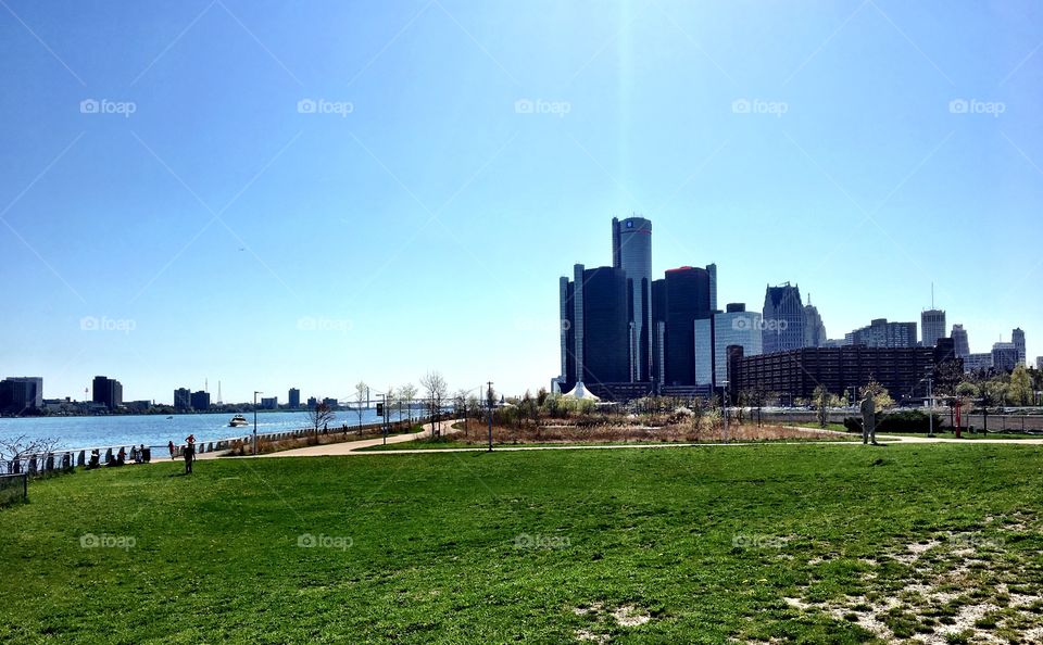 Beautiful day on the Riverfront in Detroit, MI