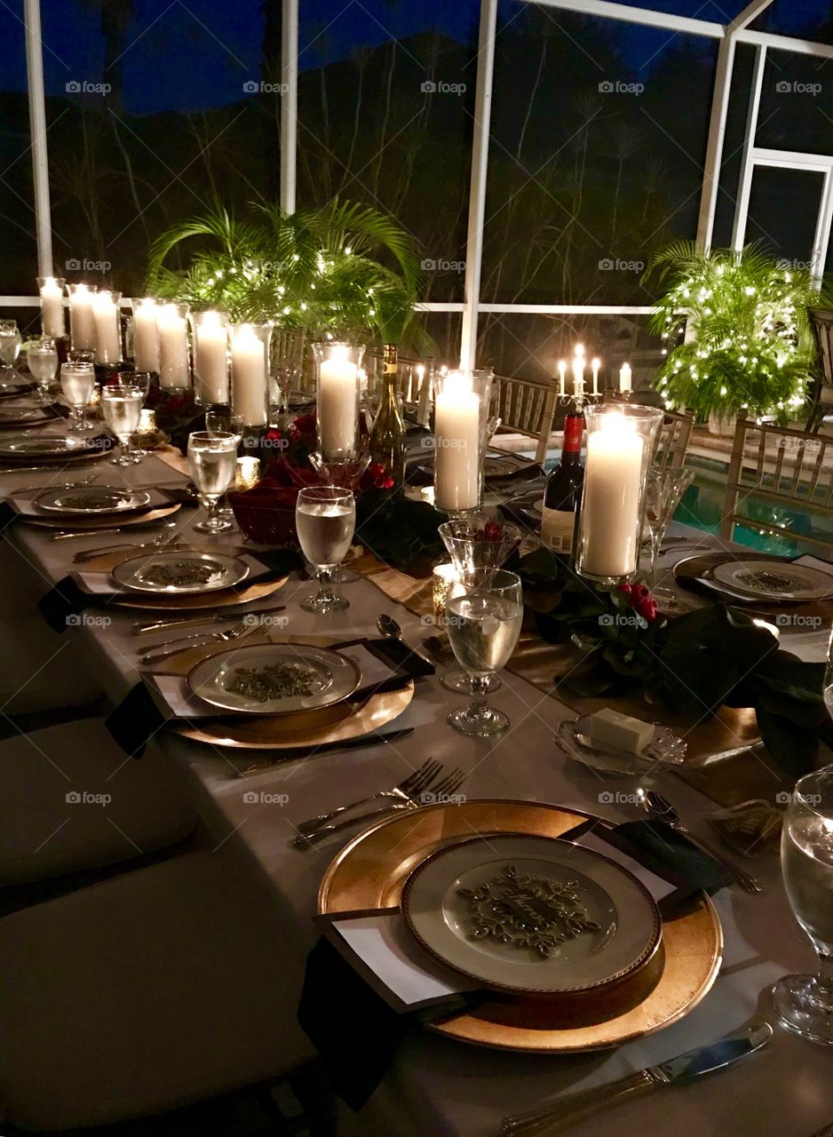 Beautiful outside banquet table setting 