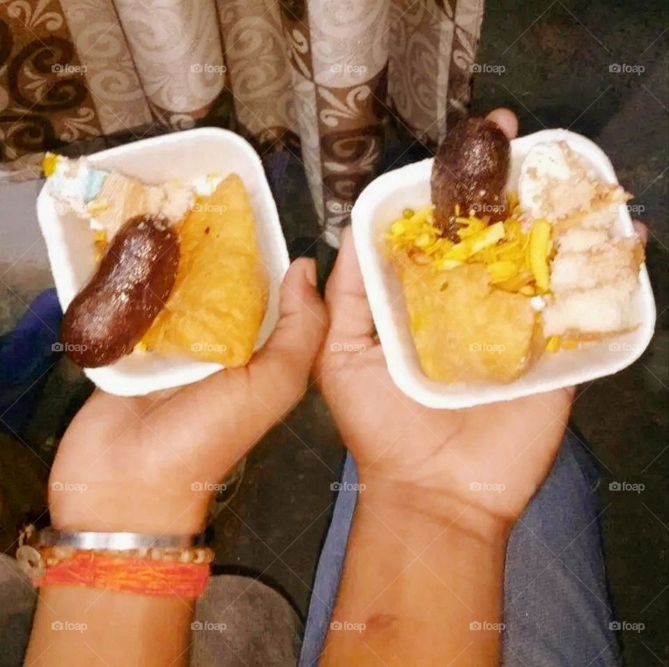 Enjoying breakfast in a restaurant.