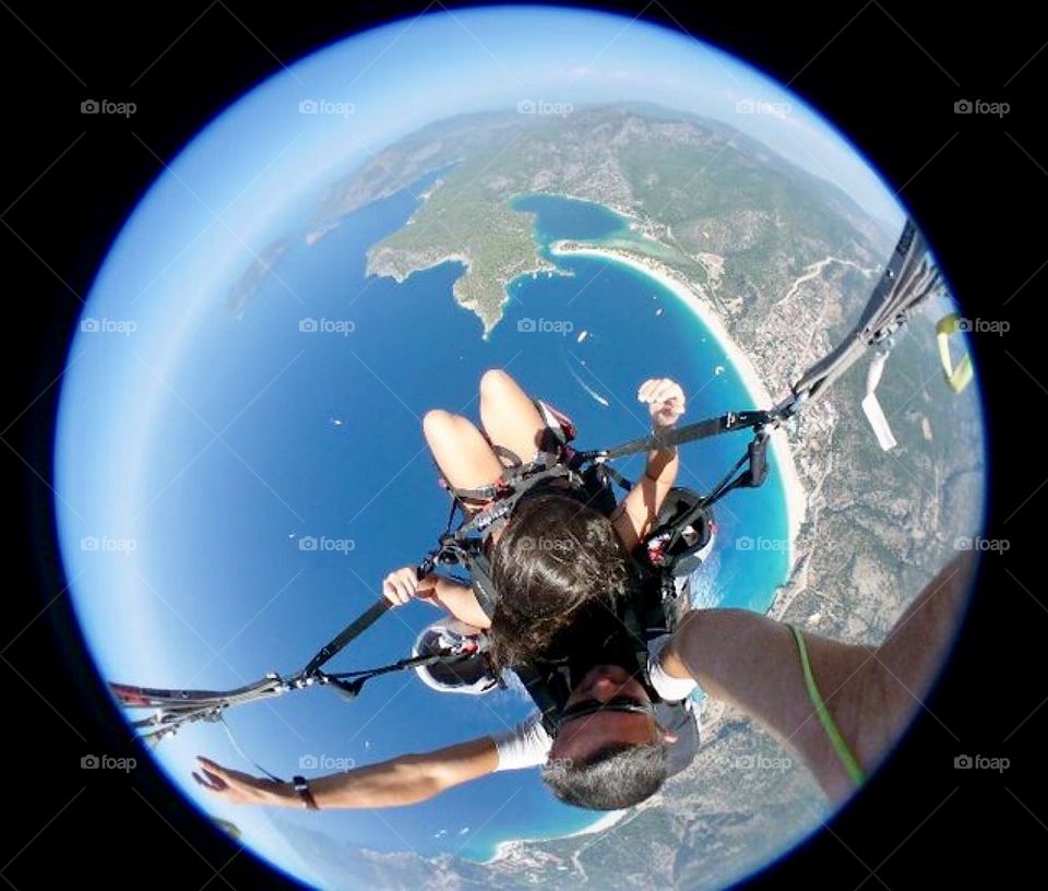 Paragliding in turkey over the sea and coast