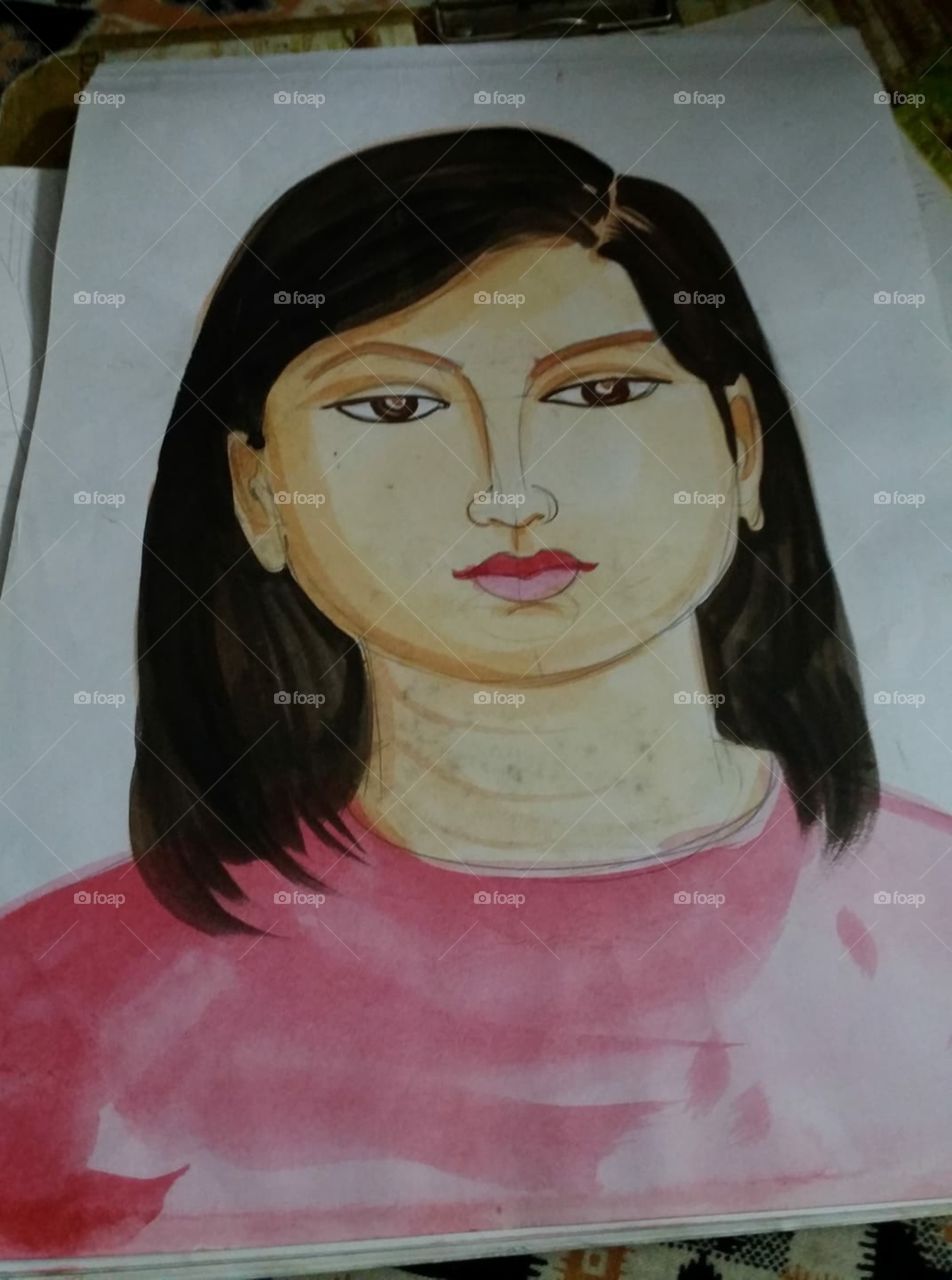 Potrait originally drawn by a 2 year old child artist, my neice. This is the Potrait of her elder sister.