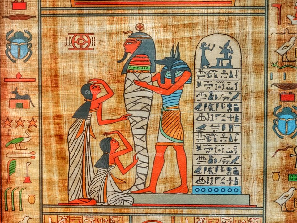 Egyptian Mummy. Papyrus Depiction Of Egyptian Mummification
