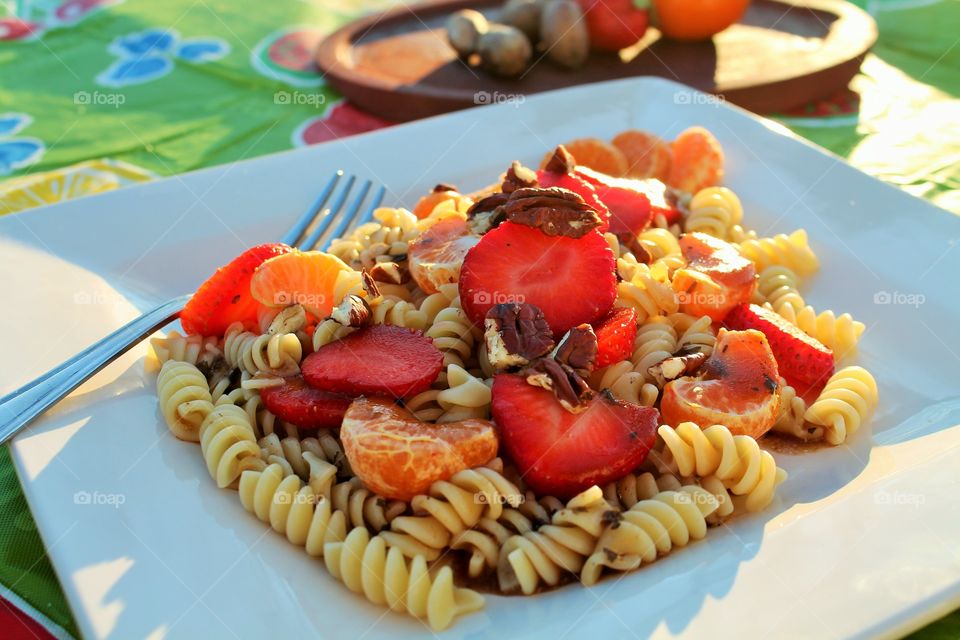 Close-up of pasta with balsamic vinegar