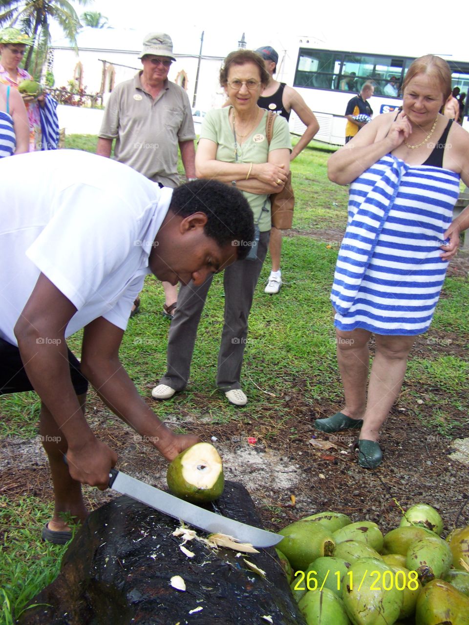 opening up a fresh coconut in Fiji