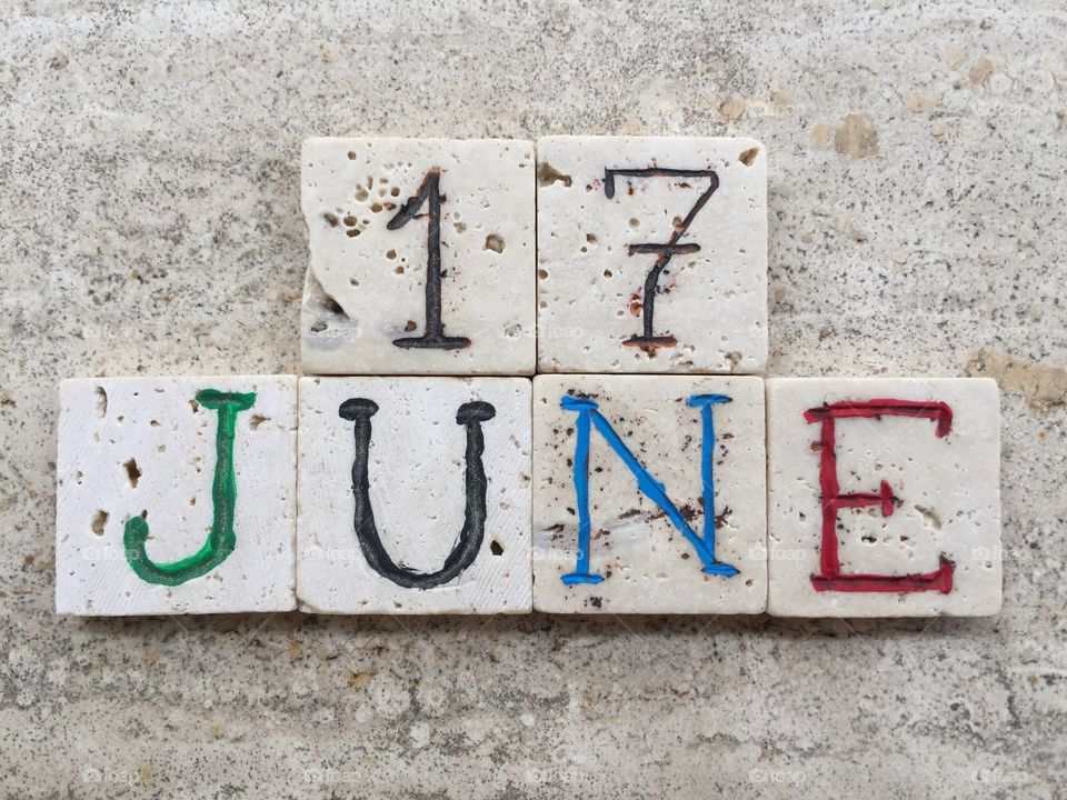 17th June, calendar date on carved travertine pieces