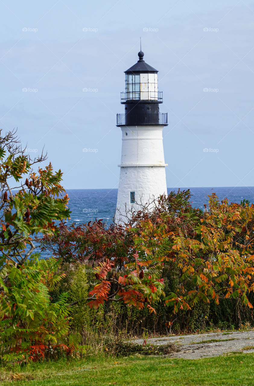 Moods of Autumn - lighthouse and fall foliage