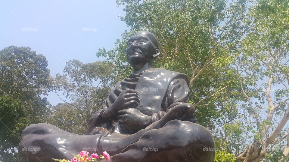 Antique Somdet toh statue , Great famous old monk of thailand , thai people respect and believe in him ; April 10 ,2018 in ratchaburie thailand