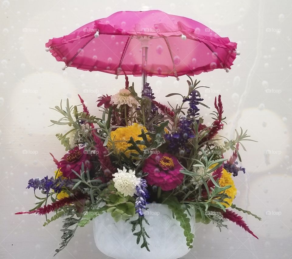 rainy floral umbrella bouquet