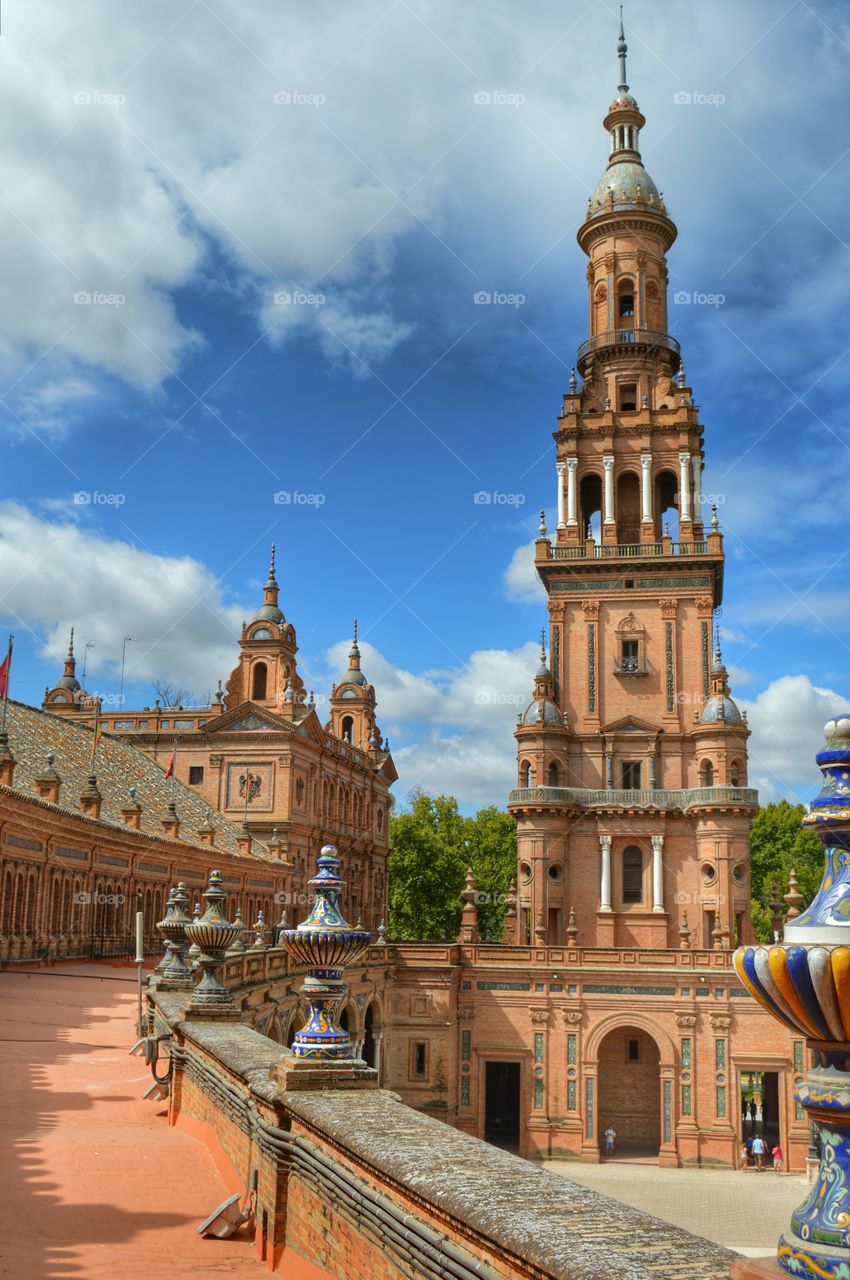 South Tower - Plaza de España. South Tower and government building at Plaza de España, Seville, Spain.