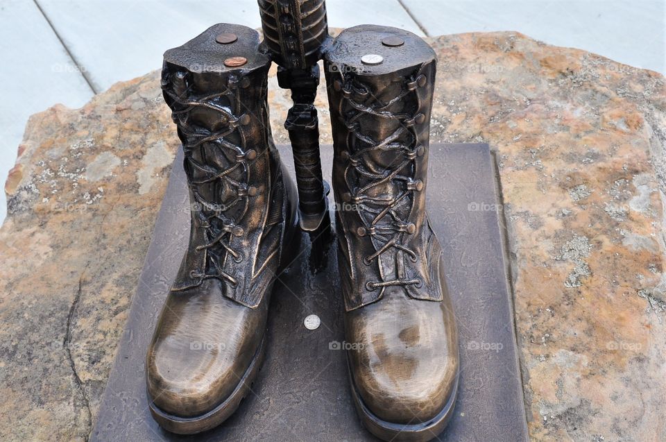 Military boots statue