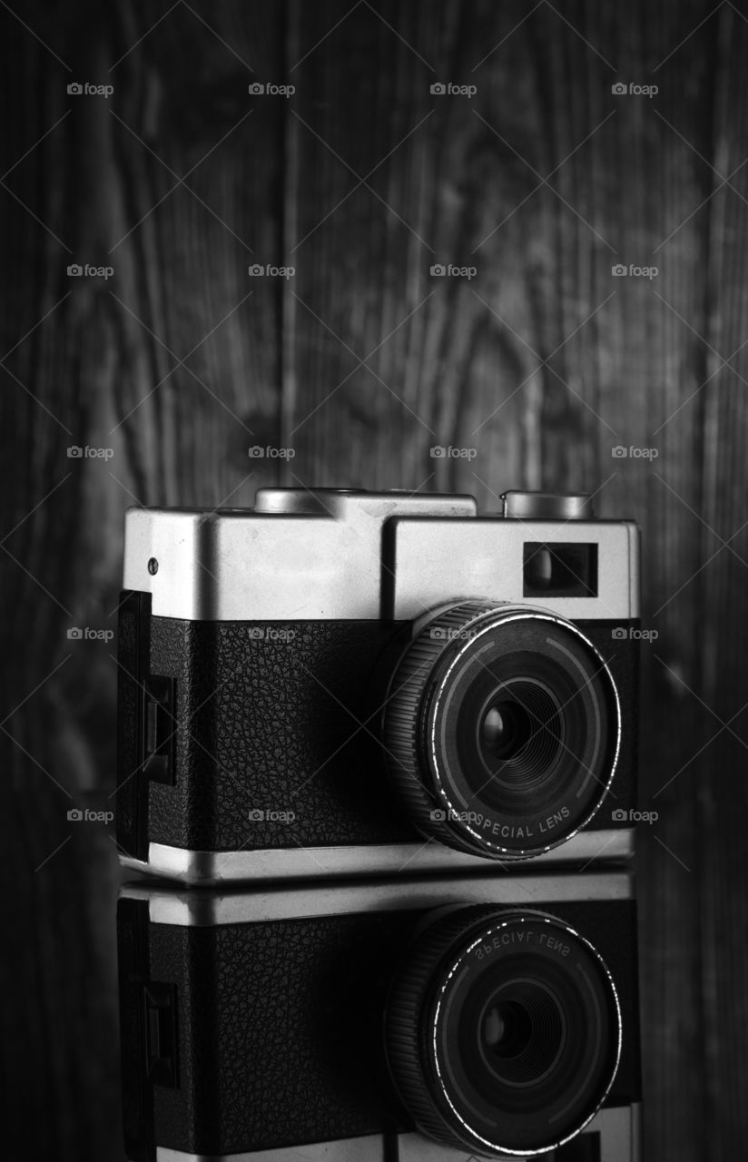 Old film camera black and white