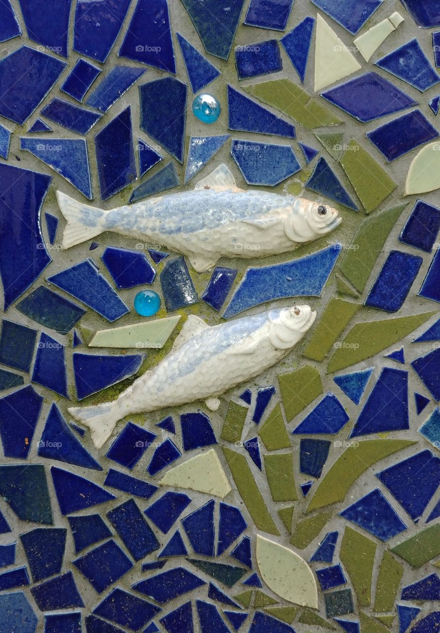 fisch mosaik fish fisk Stein wand bild