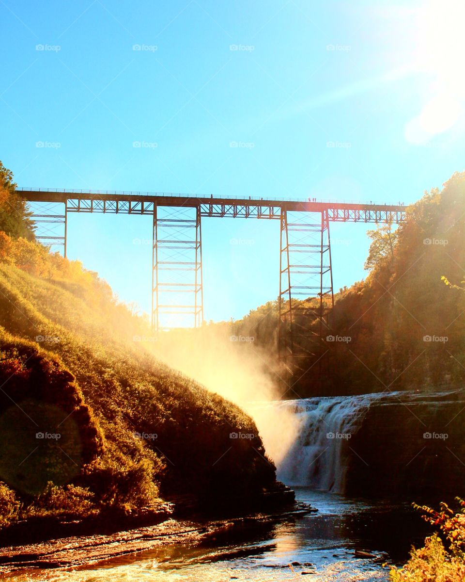 Train bridge Letchworth state park upstate NY in Autumn 