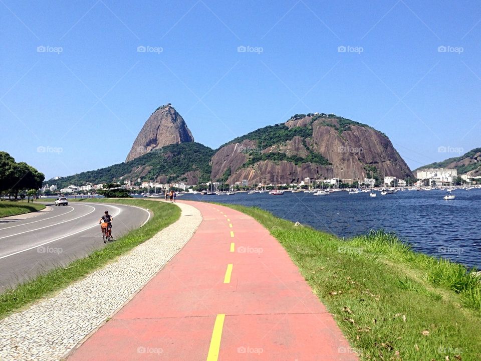 Bike lane near Sugar Loaf ( Pão de Açucar) in Rio de Janeiro, Brazil