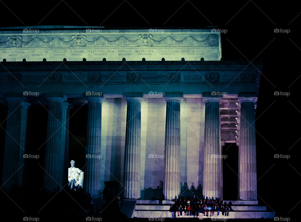 Indivisible. School kids by the Lincoln Memorial. Washington, DC