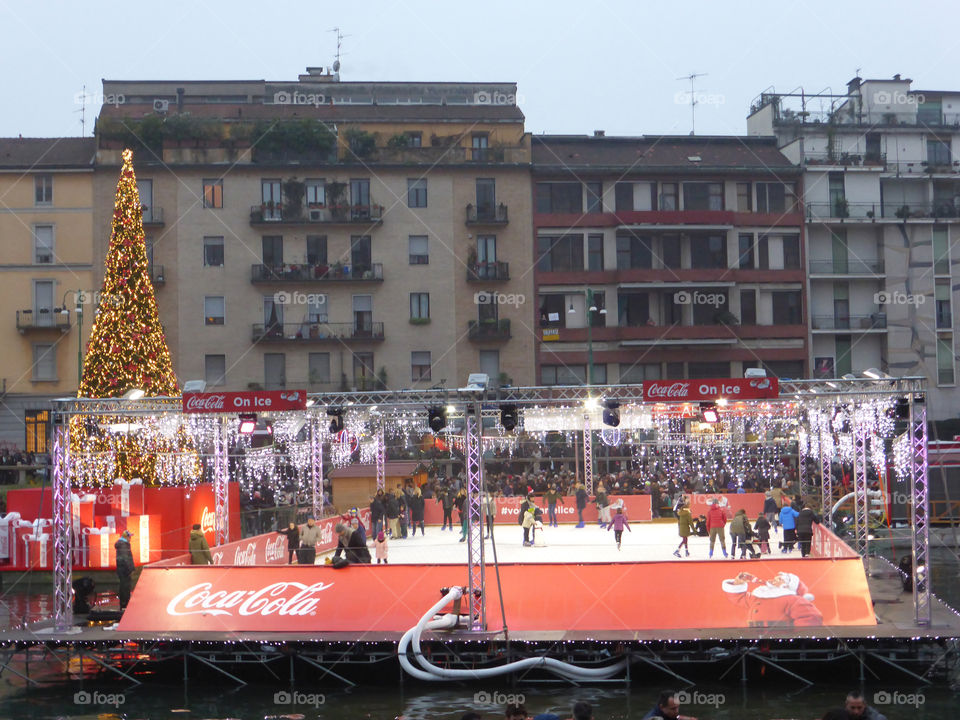 Christmas ice rink in Milan,Italy