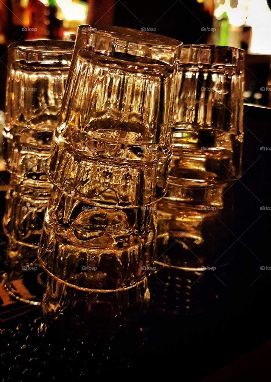 stacked shot glasses